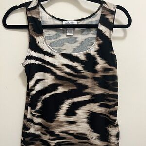 Carmen Marc Valvo Black and Tan Patterned Tank Top